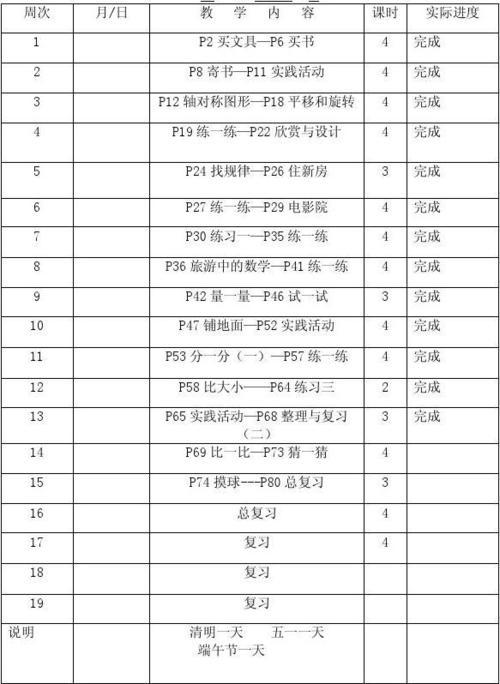 三年级下册数学教学计划