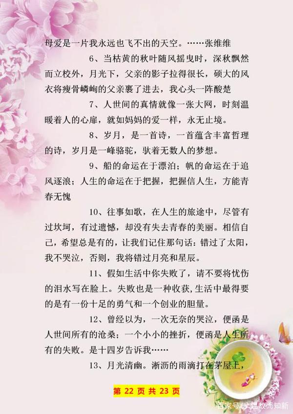 写作素材积累:中考满分作文佳句摘抄,句句都是加分的“神器”! 22
