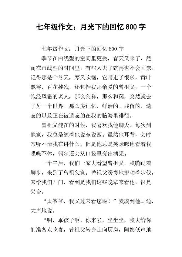 月光下的村庄铁蛋作文六年级800字