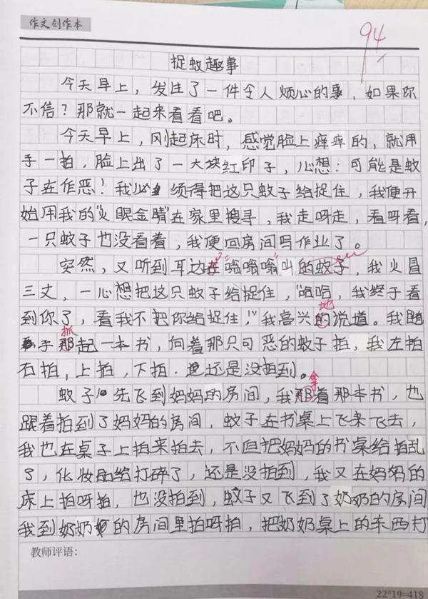 邦德学员优秀作文赏析12——《捉蚊趣事》 2
