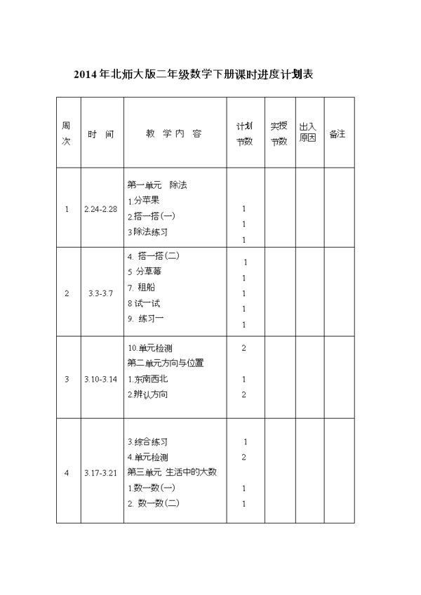 北师大数学教学计划