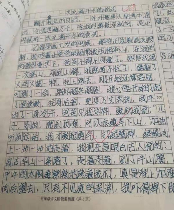 五年级作文:一次——的尝试,爬山爬到哭,老师说有意思