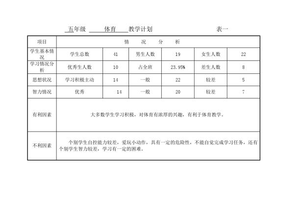四年级体育科教学计划