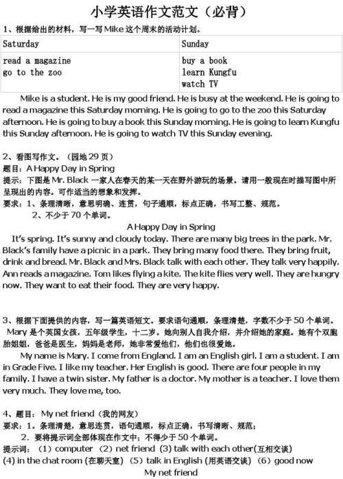 小学英语精华作文范例20篇