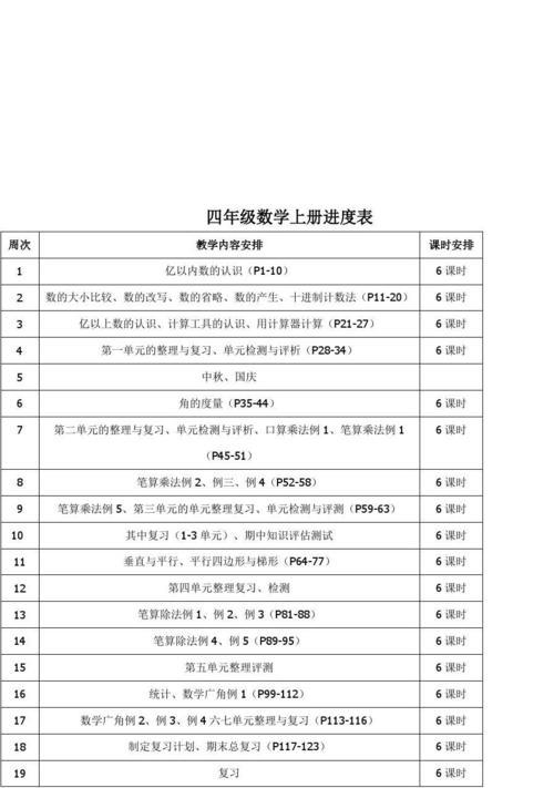 四年级数学下册的教学计划