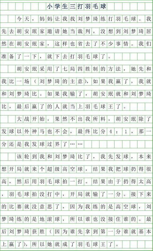 失踪的羽毛球拍 小学生叙事作文400字