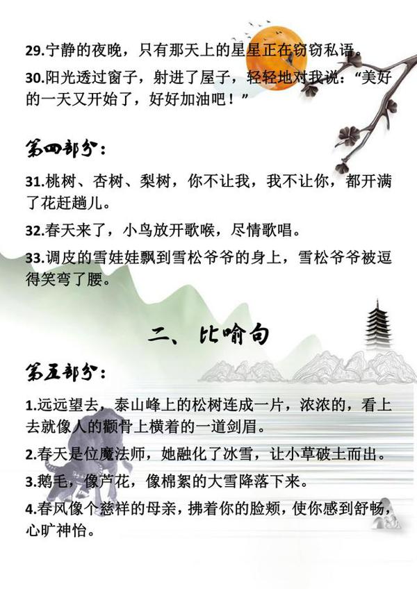 小学语文：满分作文摘抄，比喻、拟人、夸张、排比句整理！快学着 1