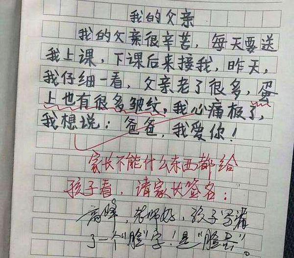 三年级学生作文《我的父亲》家长看了追着孩子打,只因少写一个字 4