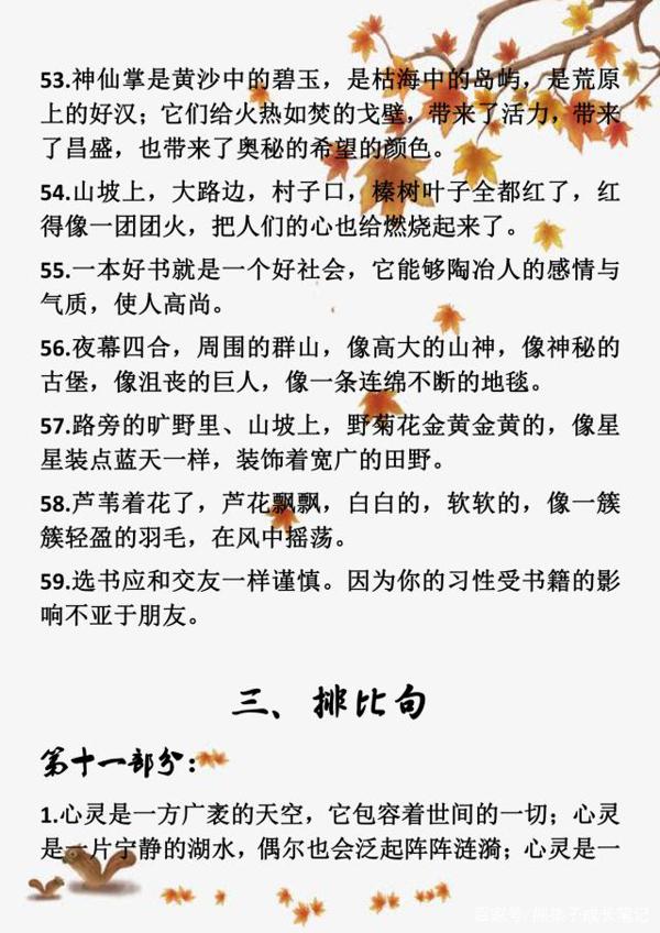 小学语文满分作文:小学常用的拟人、比喻、排比、夸张句大汇总! 8