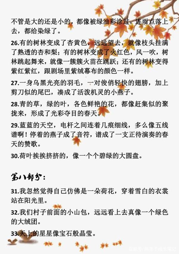 小学语文满分作文:小学常用的拟人、比喻、排比、夸张句大汇总! 5