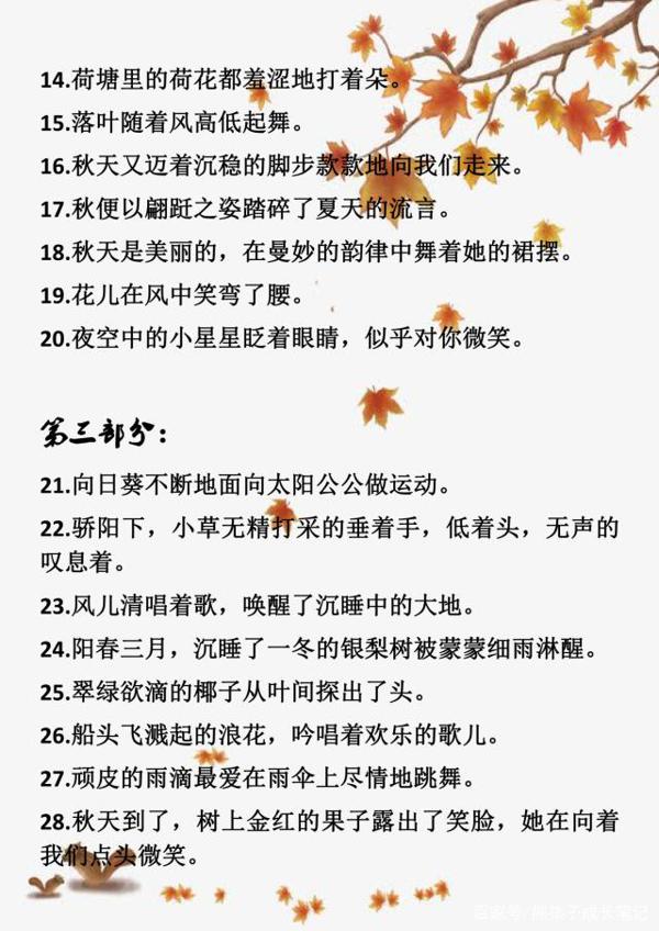 小学语文满分作文:小学常用的拟人、比喻、排比、夸张句大汇总! 1