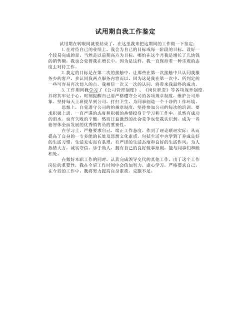 试用期工作总结及自我评价