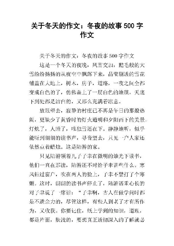 冬夜 美丽的冬夜500字作文