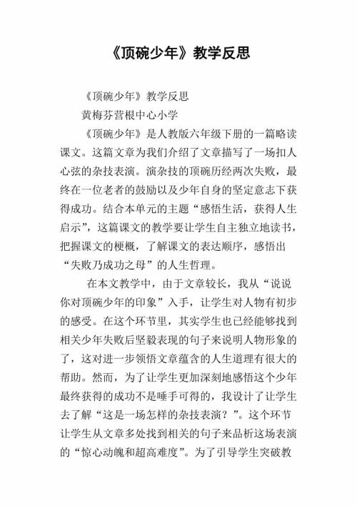 顶碗少年教学反思