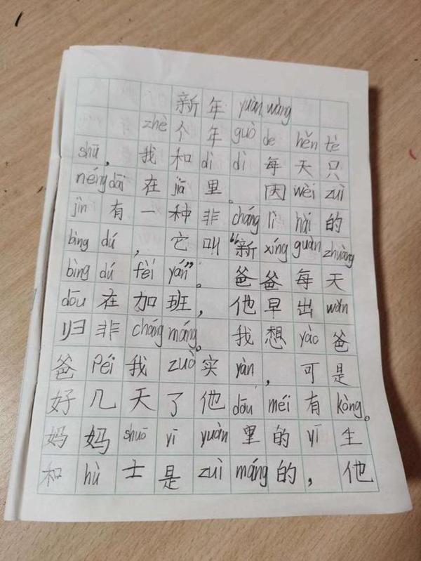 海盐8岁女孩用拼音写的作文，看了让人鼻头一酸