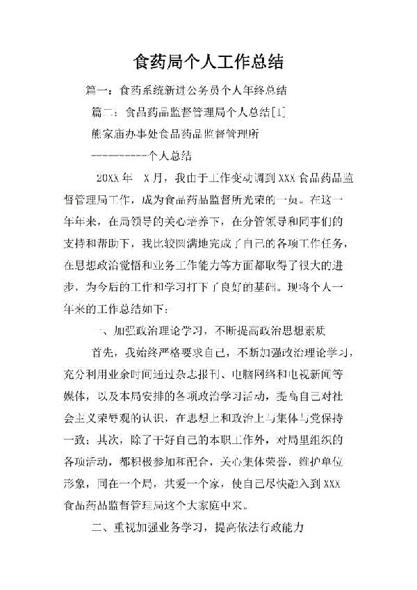 食药监局个人工作总结