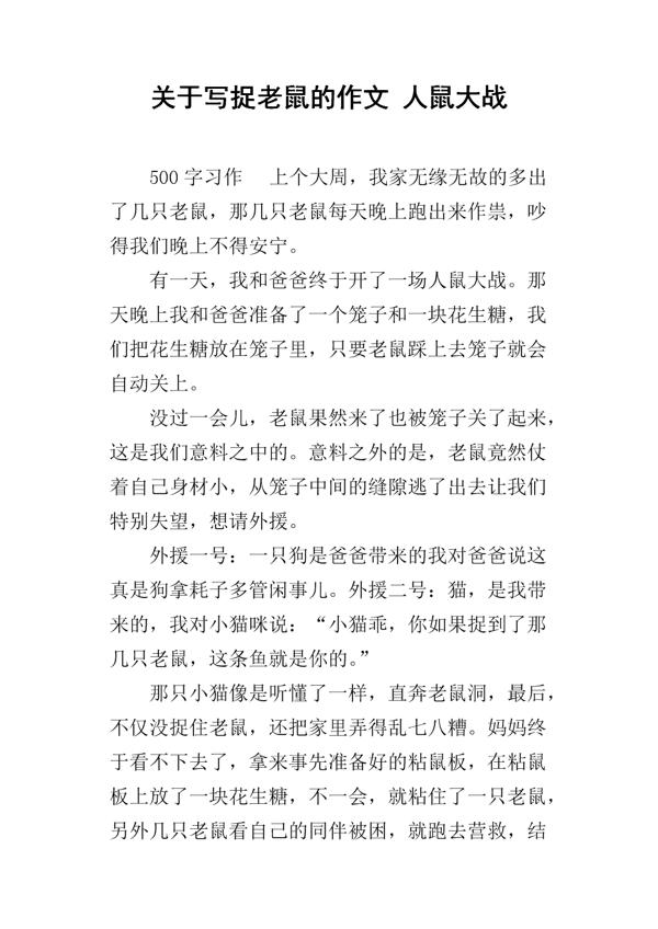 人鼠大战 写事的作文400字