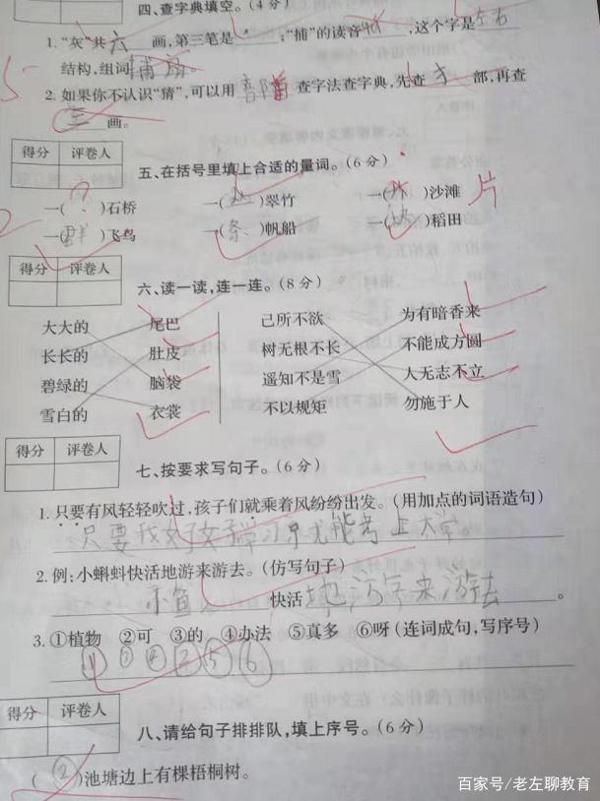 二年级语文月考,小学生71分,老师:积累太少,作文才5分 1