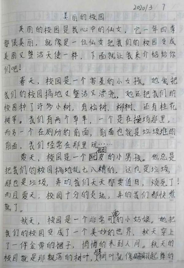 三年级学生的优秀作文,写出了“印刷体”,让人眼前一亮 4