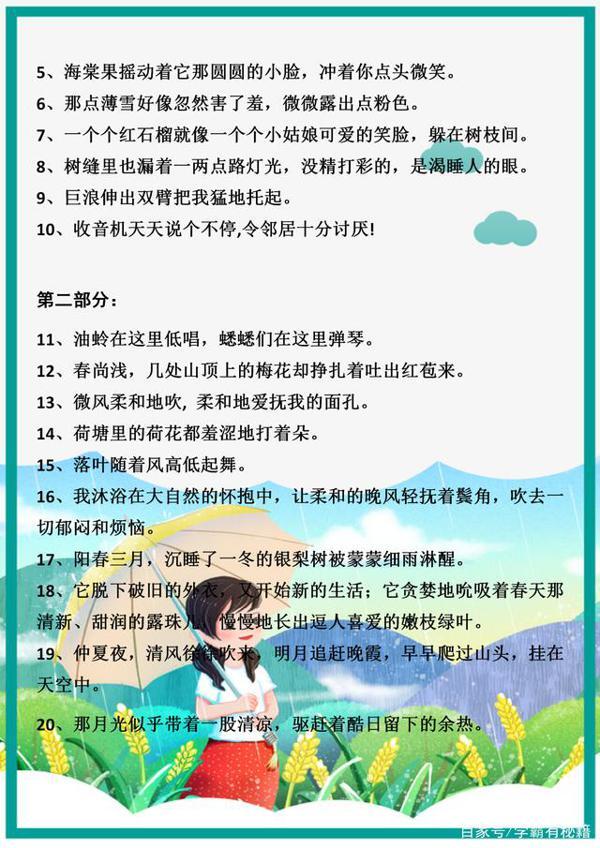 小学语文满分:优美比喻句、拟人句、排比句大全,满分作文必备 2