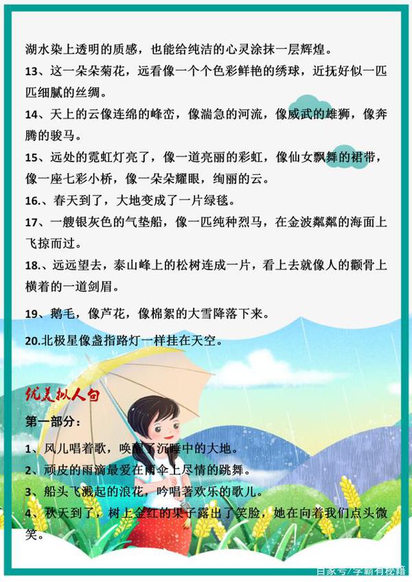 小学语文满分:优美比喻句、拟人句、排比句大全,满分作文必备 1