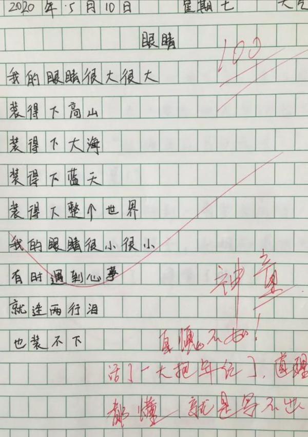 小学生作文《眼睛》火了,网友佩服文采,老师自愧不如 1