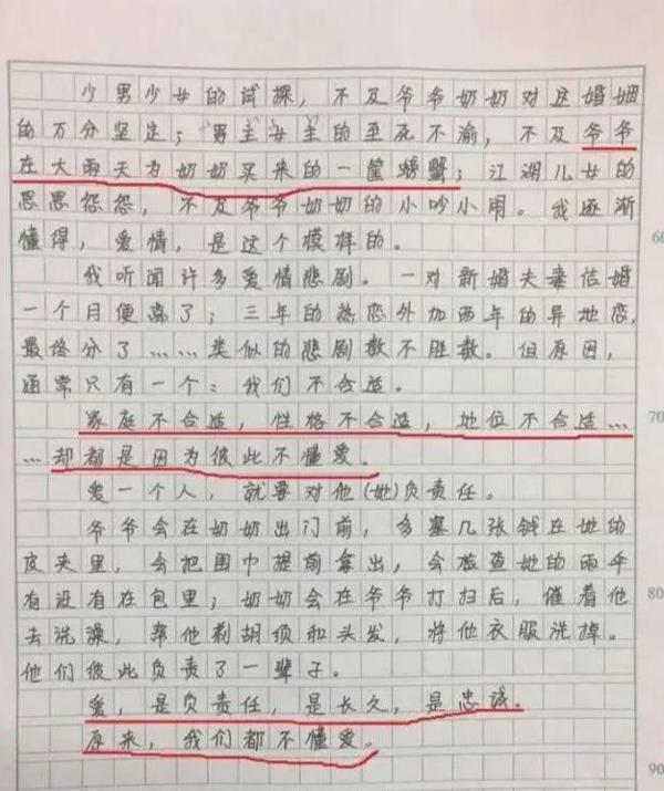 14岁女孩“爱情观”作文火了,网友:我活了30多年还没她看的透彻 4