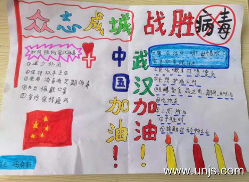 2020抗击新型病毒武汉加油手抄报 1