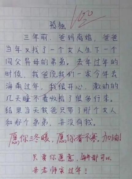 小学生作文《孤独》满分,全文没提到“孤独”,却让人潸然泪下 3