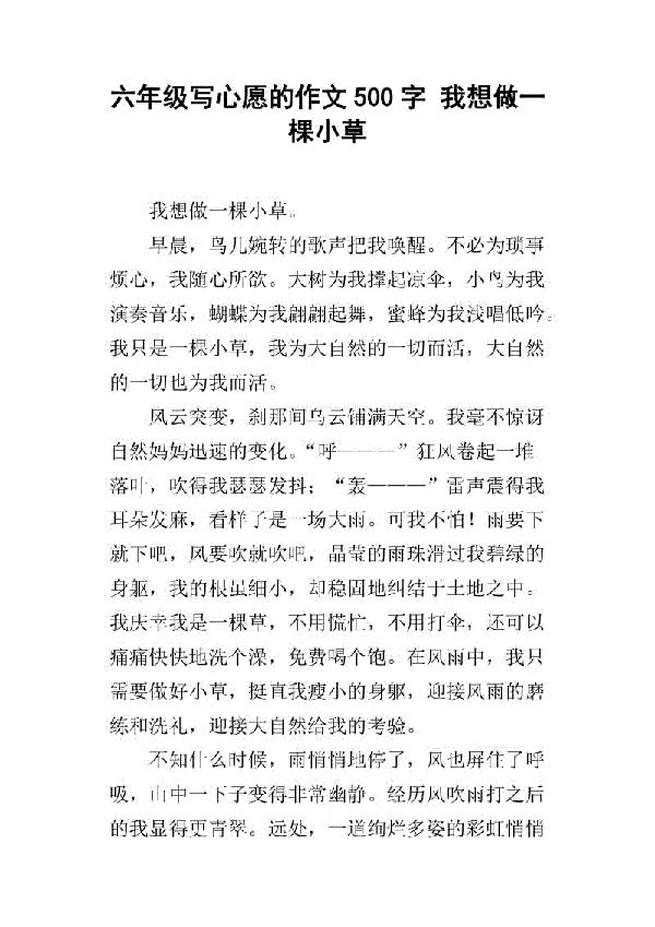 小学六年级心愿作文800字