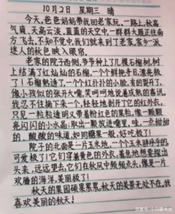老师晒三年级学霸作文,不仅文采飞扬,而且还写出了书法“范”