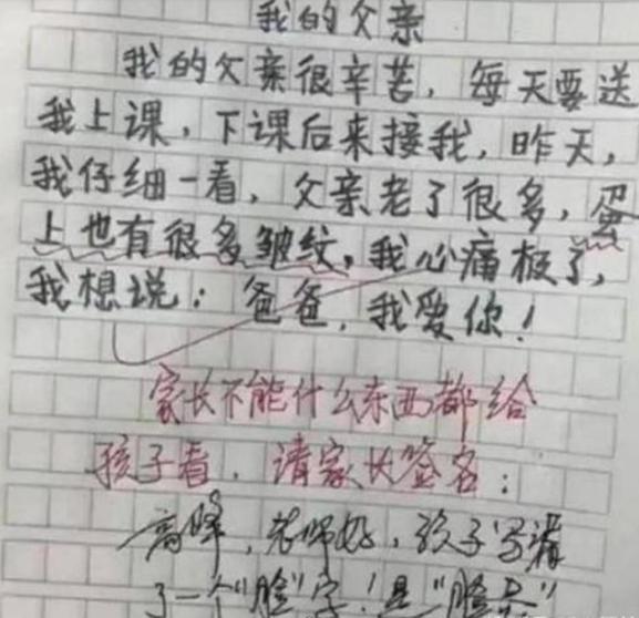小学生作文太直白,让爸爸“尴尬脸红”,老师批语:别啥都让娃看 1