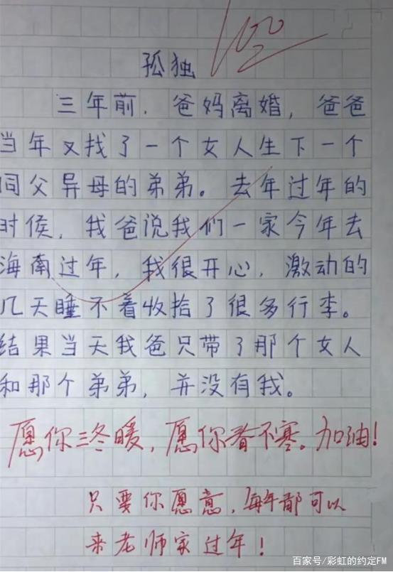 小学生满分作文《孤独》:网友给老师的评语打了100分