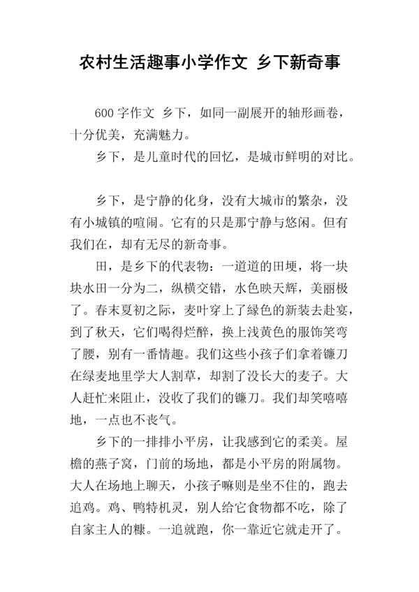 城市与乡村小学议论文范文
