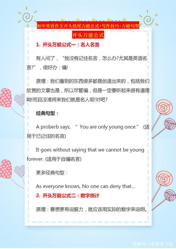 初中英语作文必备素材:满分开头结尾+万能句型,这些作文不用愁