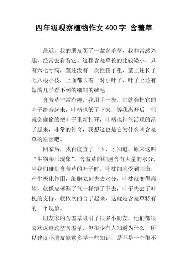 我的植物朋友-含羞草作文400字