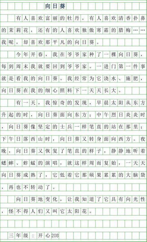 向日葵-写物的作文350字