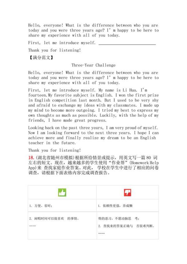 最新!2020各地市英语中考模拟卷作文题目汇总!附满分作文 14