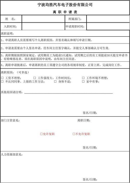 车间工人辞职报告