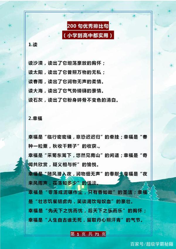 语文老师坦言:这200个排比句给孩子打印,早晚背,作文高分不愁