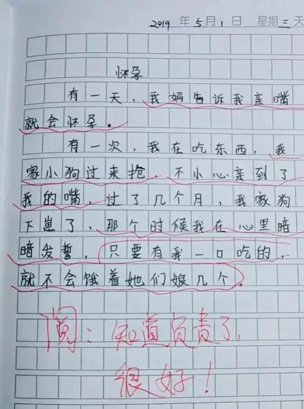 小学生作文《怀孕》火了,老师赞其负责任,网友:自古套路得人心