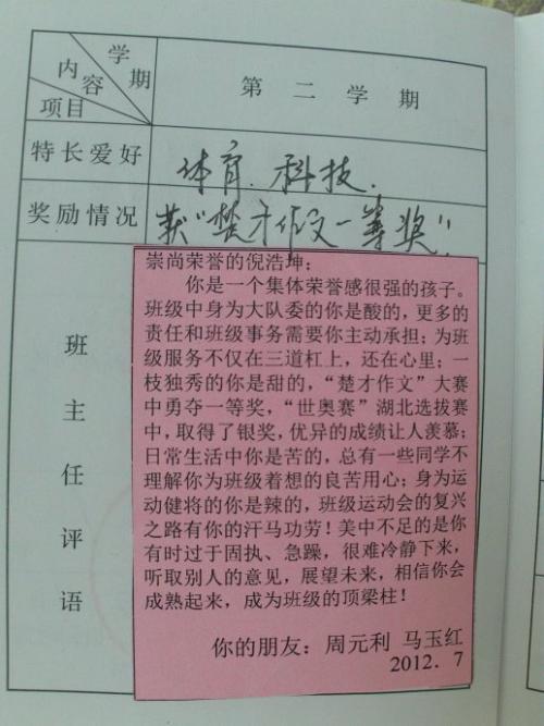 中小学班主任评语