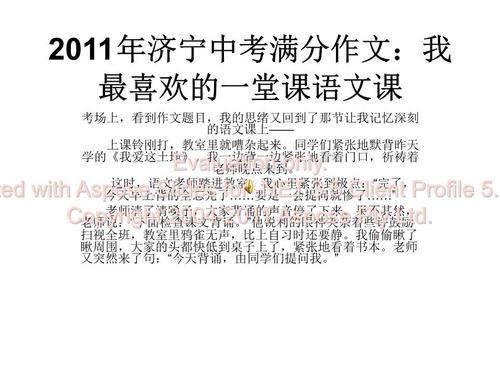 2011济宁中考满分作文：我最喜欢的一堂课语文课_700字