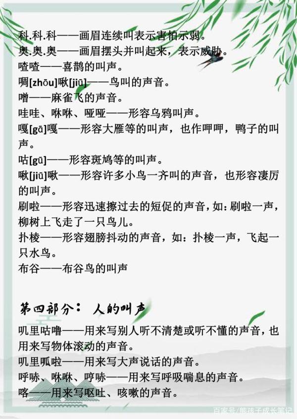 小学语文作文不过关?高年级作文落后一大截,这份象声词请备好 3