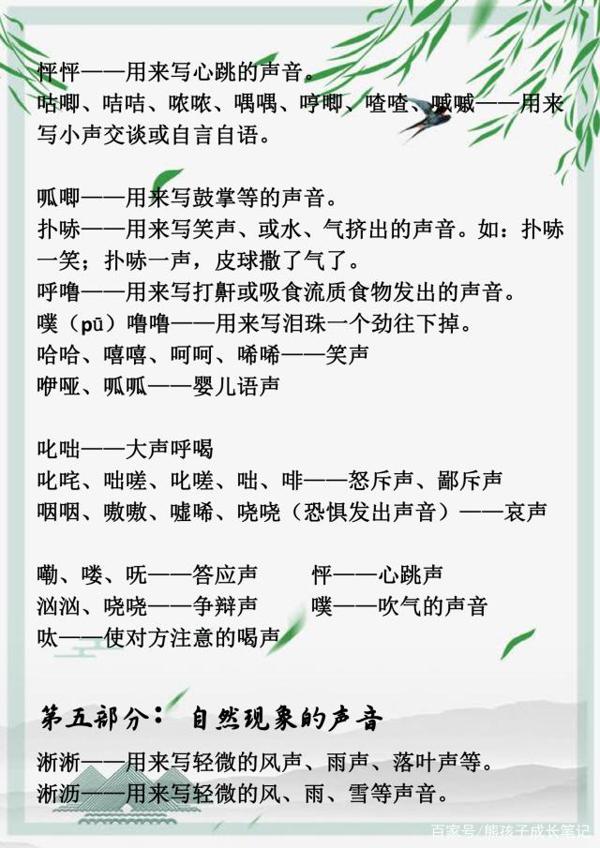 小学语文作文不过关?高年级作文落后一大截,这份象声词请备好 4