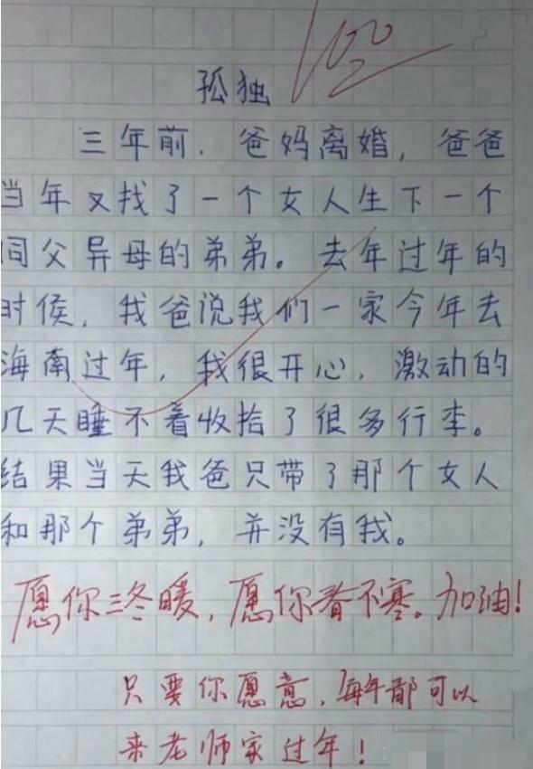 小学生满分作文《孤独》惹人泪目,谁说我们的孩子不会写作文