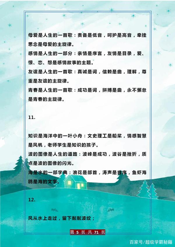 语文老师坦言:这200个排比句给孩子打印,早晚背,作文高分不愁 4