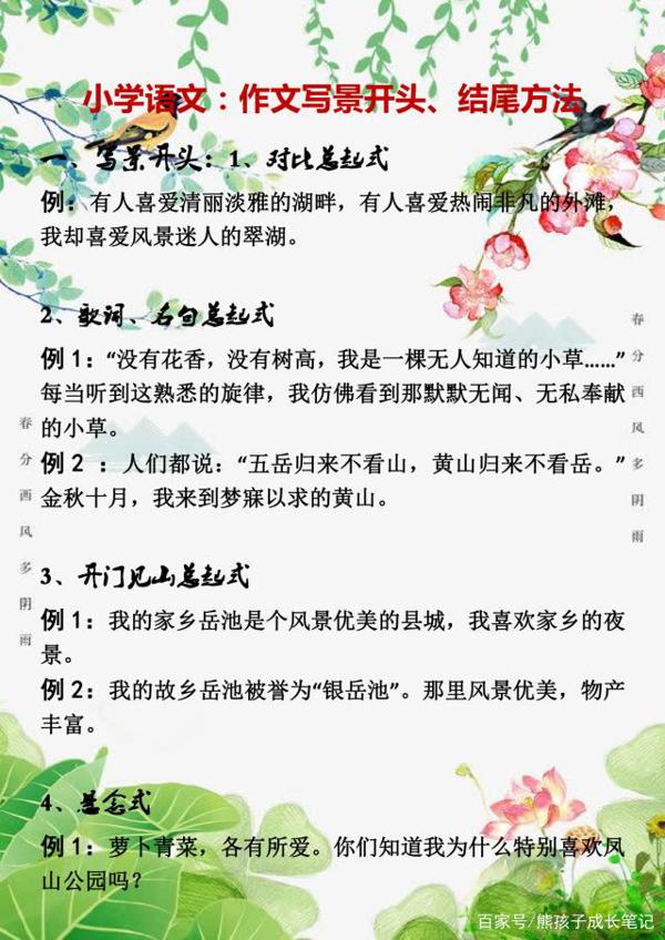 小学语文：满分作文写景开头、结尾方法，教小同学写出高分作文！
