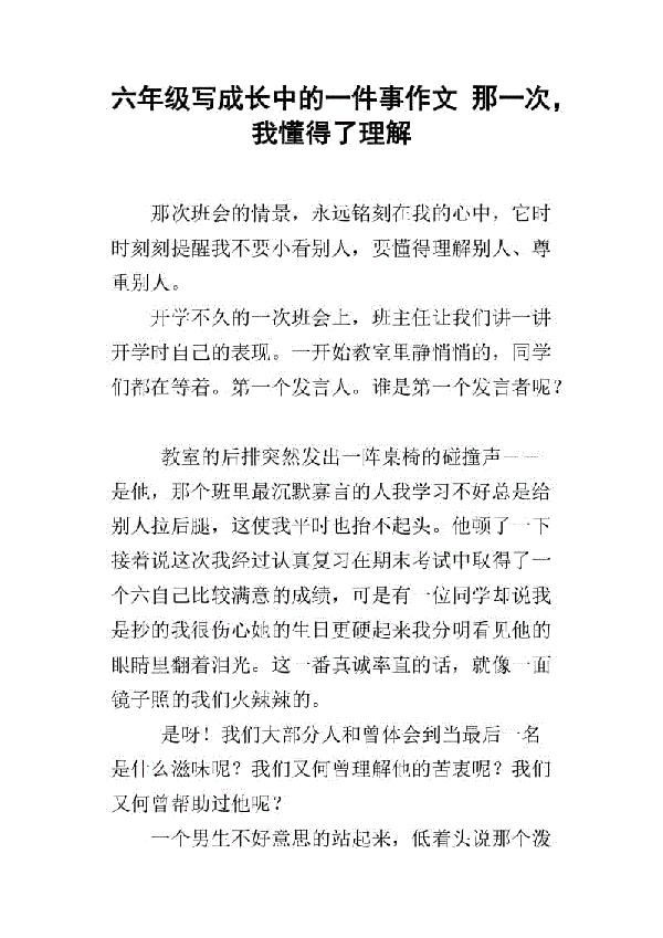 那一次，我懂得了理解 学会理解500字作文