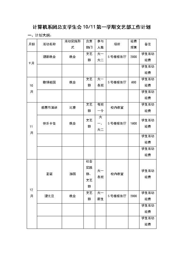 文艺部新人工作计划